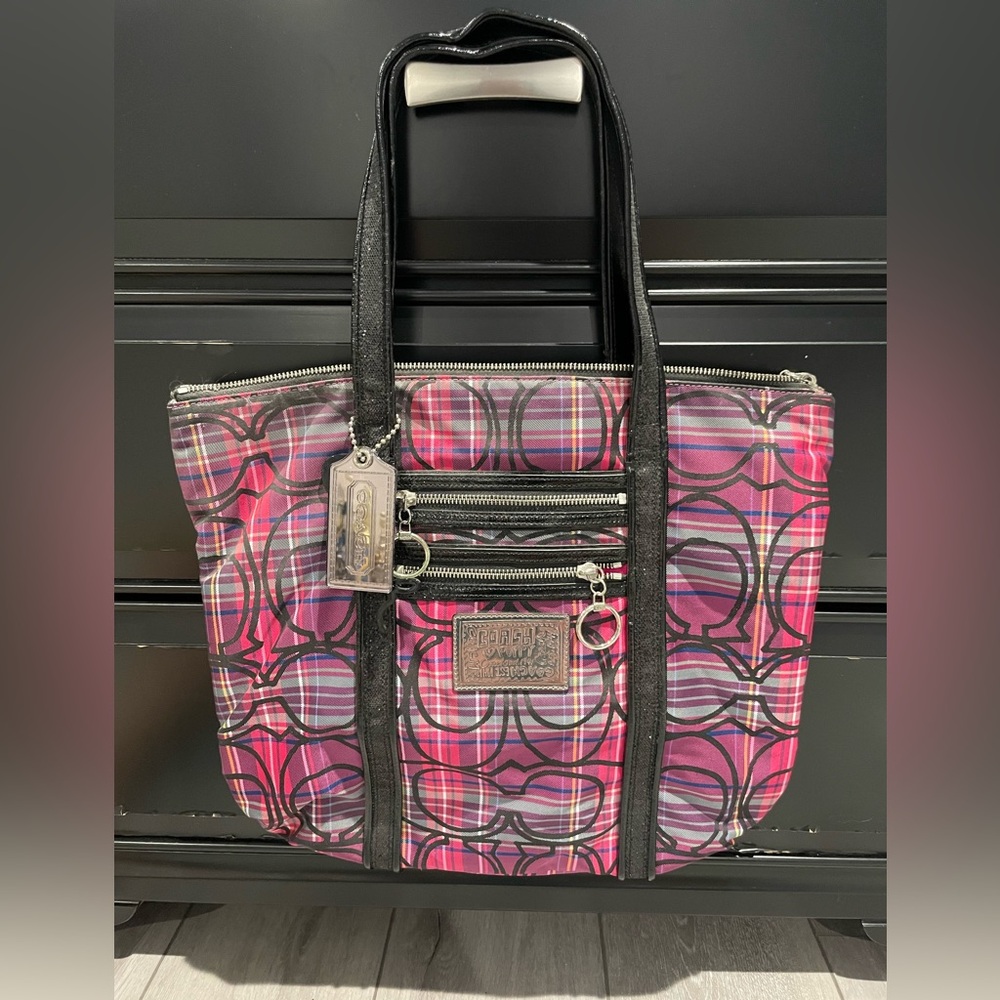 Coach Poppy plaid tote bag
